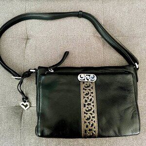 Brighton Black Genuine Leather Shoulder Bag Purse with Iconic Heart